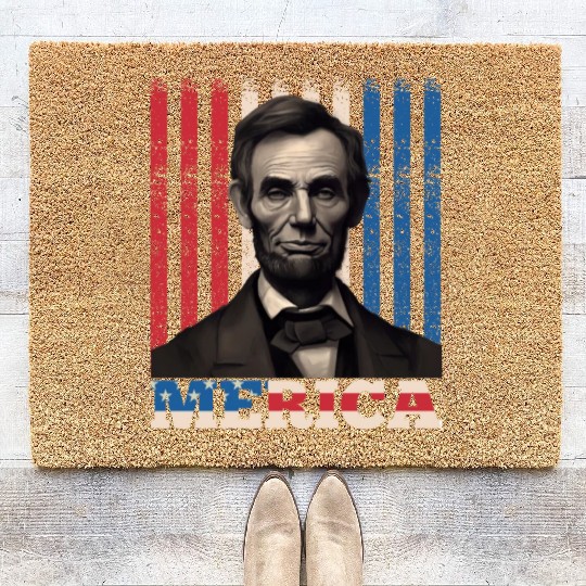 Merica Lincoln Independence Day Party 4th July Coir Doormats