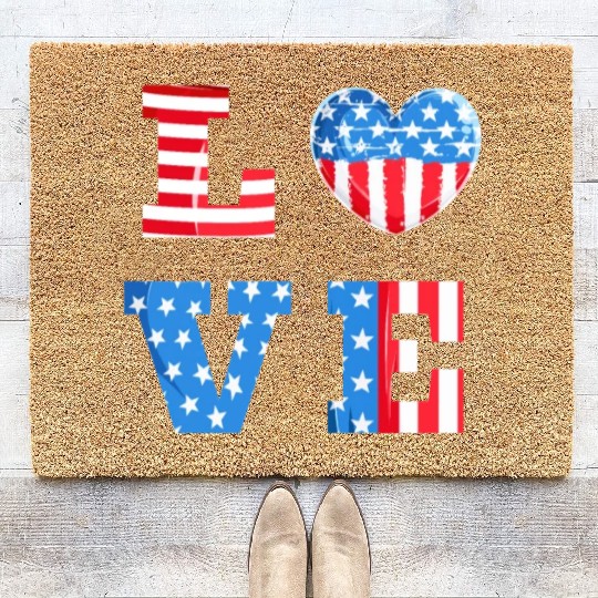 LOVE America Independence Day USA Patriots Coir Doormats