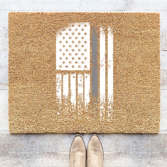 Correctional Officer - Us Flag Thin Silver Line Coir Doormats