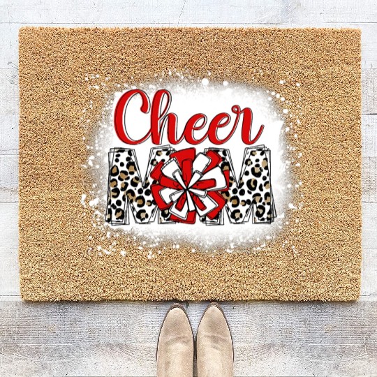 Cheer Mom Leopard Cheerleader Bleached Mother Coir Doormats