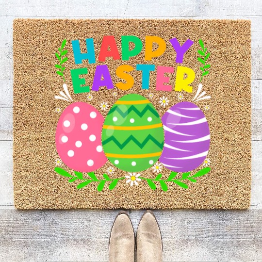 Happy Easter Day Bunny Eggs Easter Coir Doormats