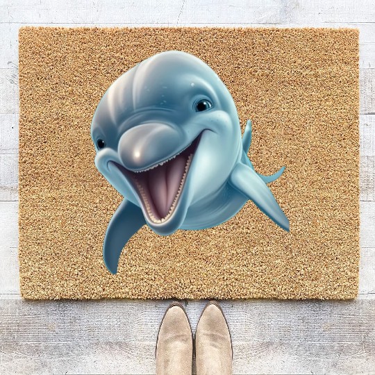 Sunny Delphinia: Joyful Dolphin's Paradise Coir Doormats
