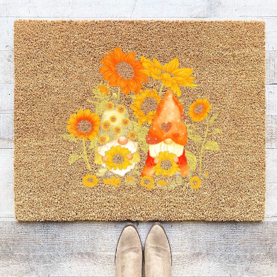 Unique Sunflower Gnome For Hippies & Gardener Coir Doormats
