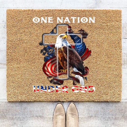 One Nation Under God Jesus Usa Cross Bald Eagle Coir Doormats