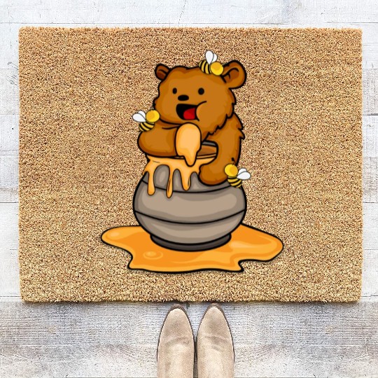 Grizzly Bear Eating Honey Cute Bear Cub Brown Bear Coir Doormats