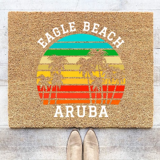 Eagle Beach Aruba Family Vacation Sunset Palm Coir Doormats