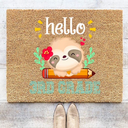 Funny Hello Third Grade Back To School Cute Sloth Coir Doormats