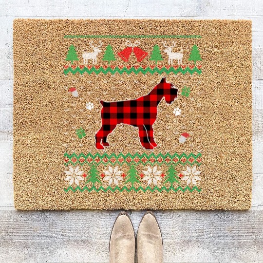 Red Plaid Schnauzer Ugly Dog Coir Doormats