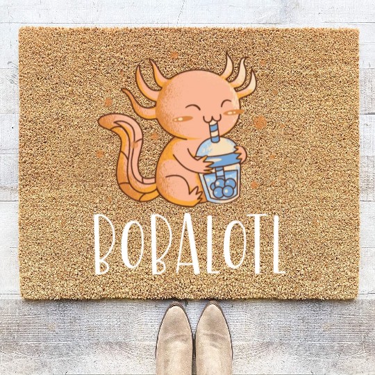 Bobalotl Bubble Tea Lover Boba Tea Drinker Axolotl Coir Doormats