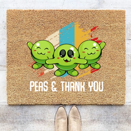 Peas Peas Thank You Cute Vegan Pun Coir Doormats