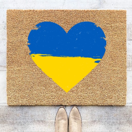 Ukraine Flag Ukrainian Heart Coir Doormats