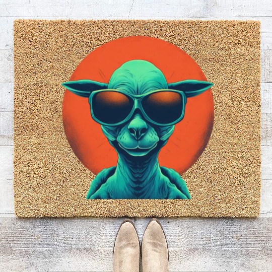 Cool Alien and Lama in Orange and Green Coir Doormats
