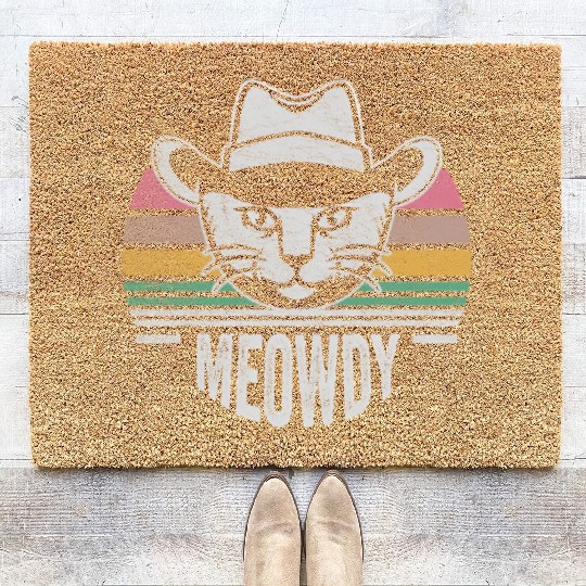Mashup Between Meow And Howdy Cat Meme Cat Coir Doormats