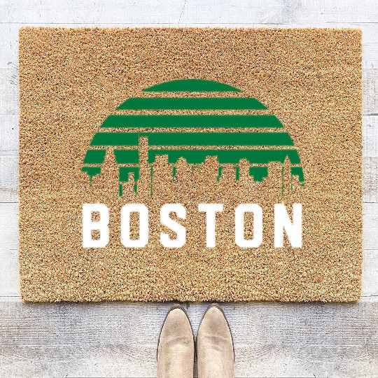 Boston Massachusetts Cityscape Green Coir Doormats