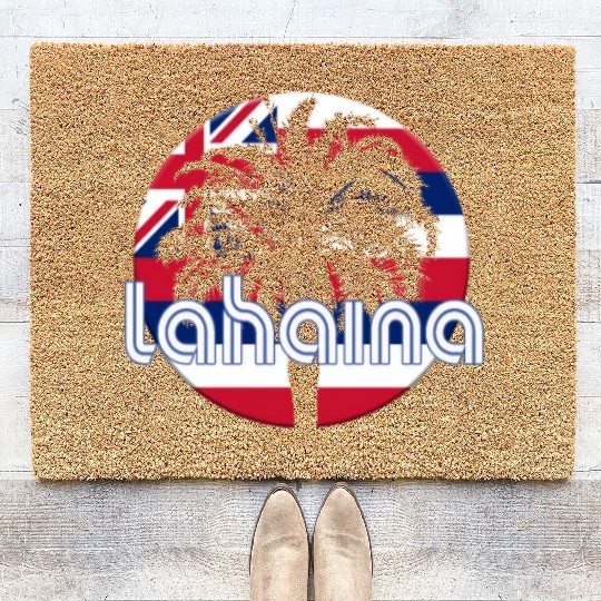 Lahaina Maui Hawaii Hawaiian Flag Native Palm Tree Coir Doormats