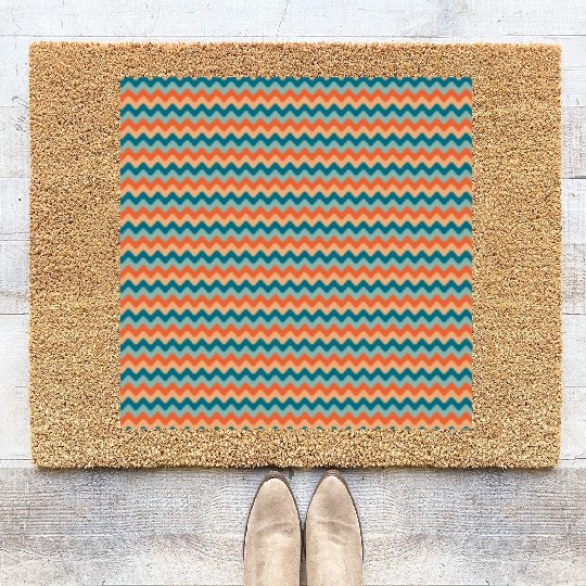 Retro Orange Teal Pattern Coir Doormats
