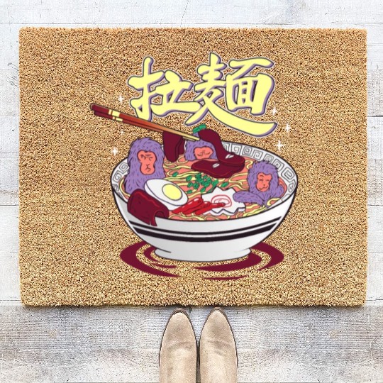 Japanese monkeys in a ramen hot spring Coir Doormats