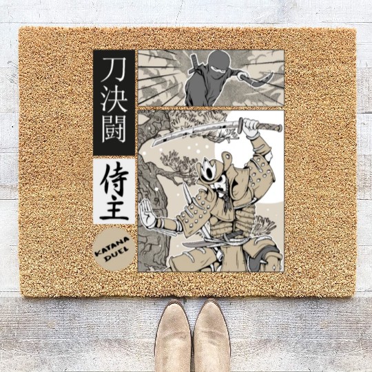 Katana Samurai Vs Ninja Warrior Comic Strip style Coir Doormats
