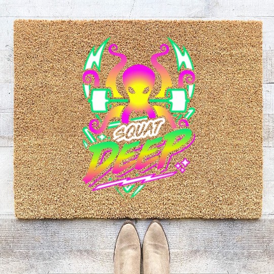Squat Deep Kraken Retro Neon Synthwave 80s 90s Coir Doormats