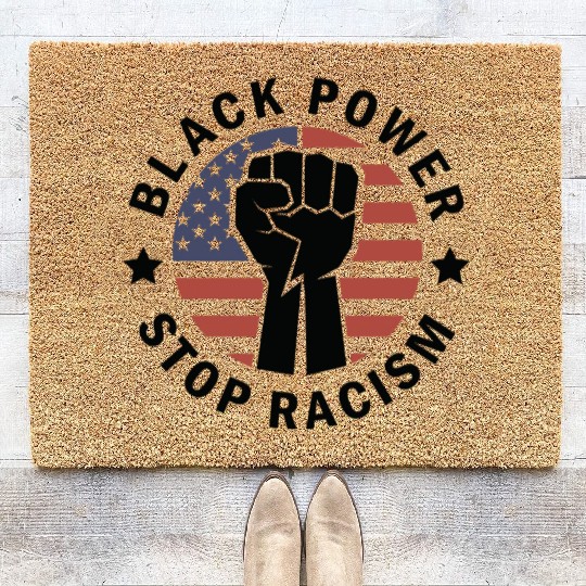 Black Power Stop Racism Coir Doormats