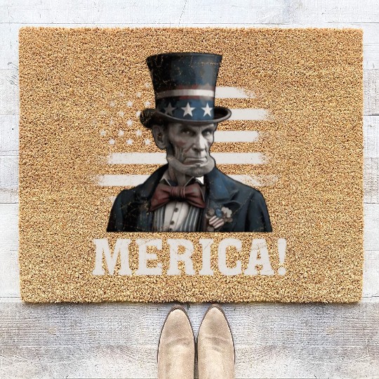 Merica Lincoln President Independence Day Party Coir Doormats