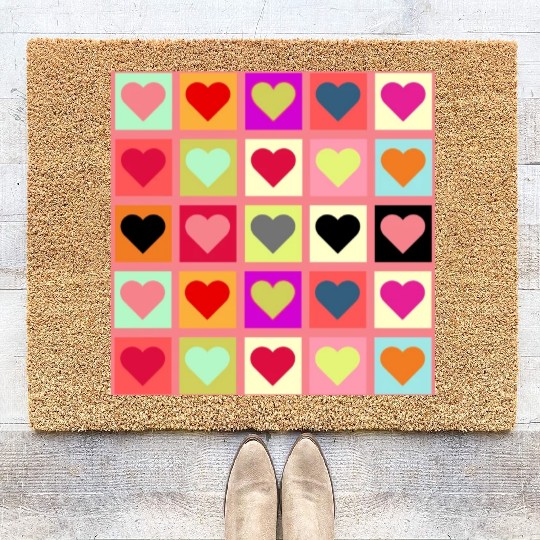 Colorful Retro Vintage Checkered Heart Y2K Pattern Coir Doormats