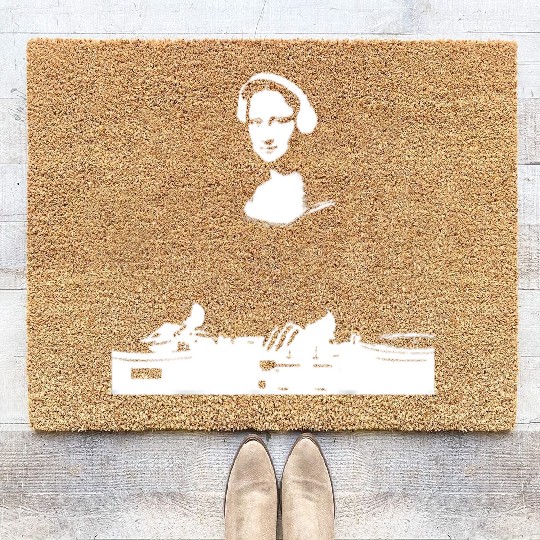 Dj Mona Lisa with Dj Headphone behind a dj table Coir Doormats