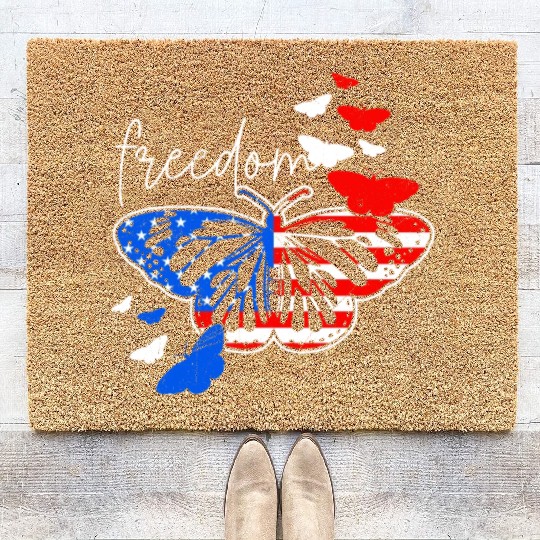 American Freedom Independence Day Butterfly Coir Doormats