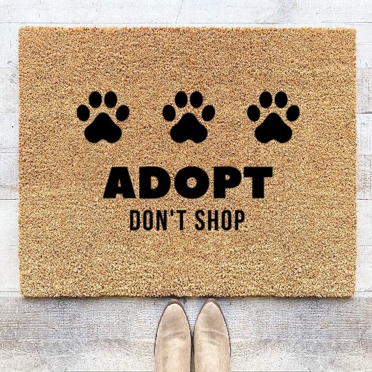 ADOPT DON'T SHOP - Black Design with Paw Prints Coir Doormats