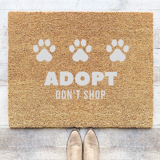 ADOPT DON'T SHOP with paw prints Coir Doormats