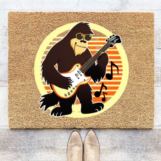 Funny Bigfoot playing a guitar Coir Doormats