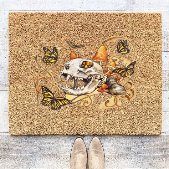 Cat Skull And Butterflies Coir Doormats