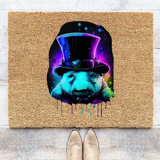 Cute Tardigrade in a Top Hat - Retro Disco Drip Ar Coir Doormats
