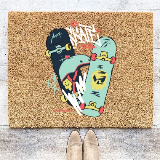 Modern Illustrated Skateboard Coir Doormats