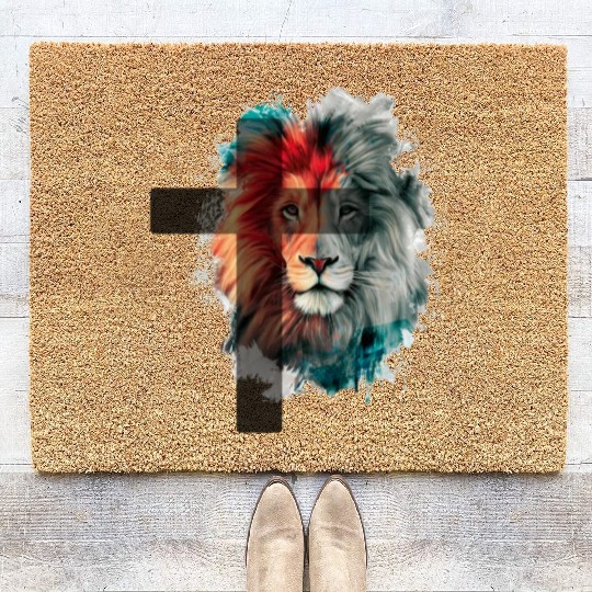 Lion Behind the Cross 2 Coir Doormats