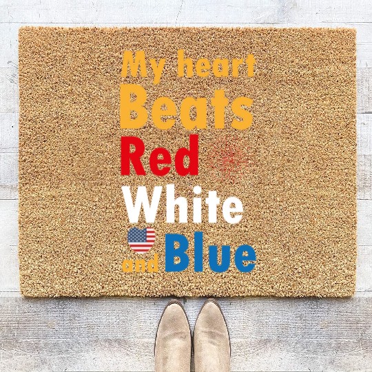 my heart beats red white and blue Coir Doormats
