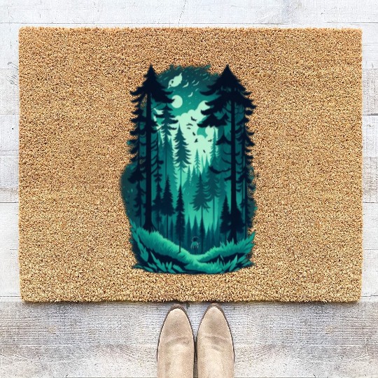 Watercolor Pine Forest Landscape Clipart, Forest B Coir Doormats