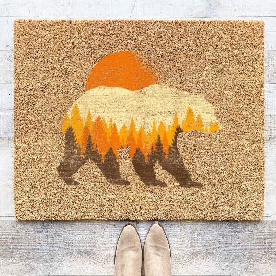 Full Moon Trees Wildlife Forest Bear Lover Coir Doormats