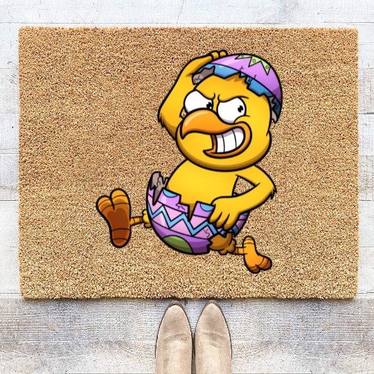 Running Little Chick In An Easter Egg Coir Doormats