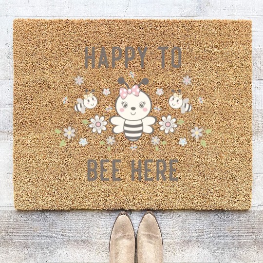 Happy To Bee Here Cute Funny Bee Design Newborn Coir Doormats