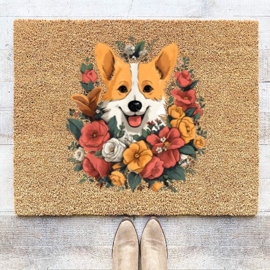 Corgi Flower Bouquet Coir Doormats