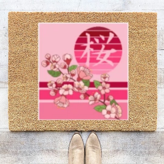 Cherry Blossom Coir Doormats, Sakura Flowers Kanji Pocket