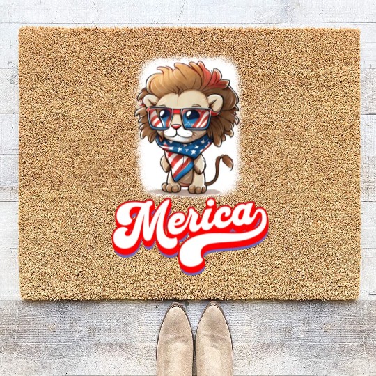 4th Of July Patriotic Lion Merica Coir Doormats