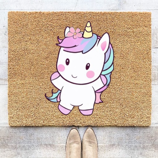 Cute Dancing Unicorn, Joyful Fantasy Design Coir Doormats