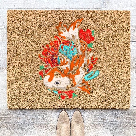Koi fish farmer gift colorful koi carp Coir Doormats