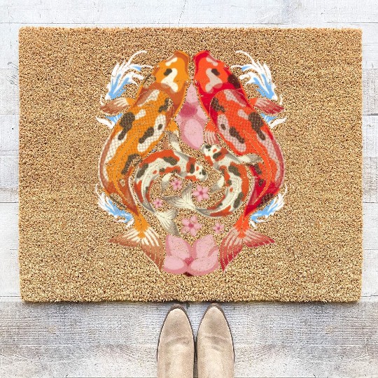 Japan cherry blossom gift sakura koi carp Coir Doormats