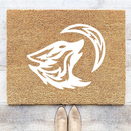Tribal White Howling Wolf Tattoo 70s Coir Doormats