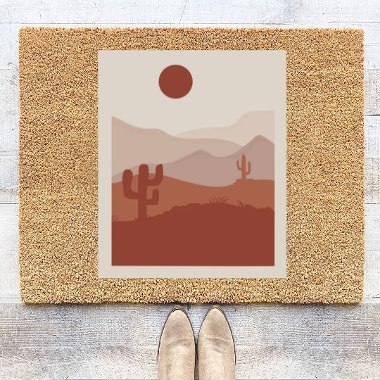 desert sand and sun orange and gray Coir Doormats