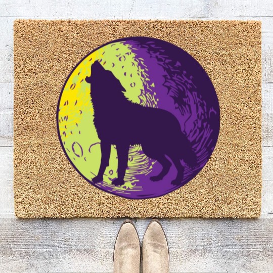 Howling wolf in the moon cool Coir Doormats