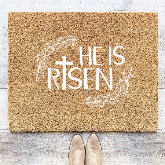 He Is Risen For Christian Happy Easter Jesus Swea Coir Doormats